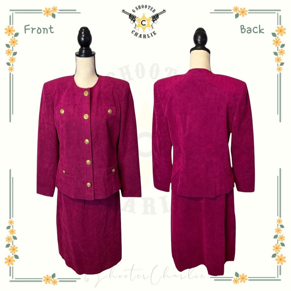 Vintage CHARLES KLEIN Ultra Suede Skirt Suit Purple Womens Sz 12 Business Casual